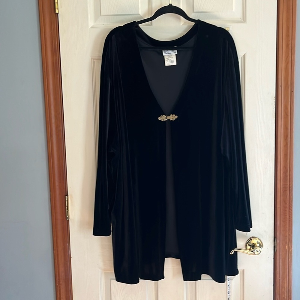 Baranda woman-4X-black-L/S,single decorative clasp/hook, velvet, cardigan/jacket